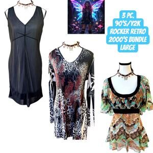 Y2K 3 PC. RETRO ROCKER 2000'S GIRL DRESS TOP BUNDLE LARGE‎ BUNDLE